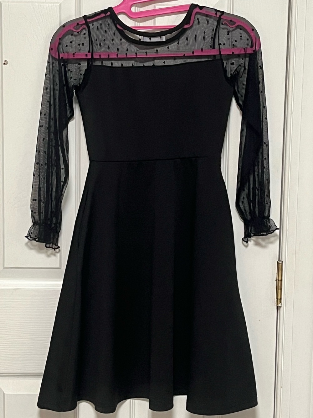 Black Mesh Yoke Fit-and-Flare Dress